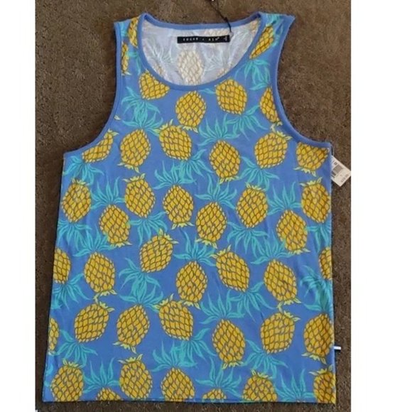 Mens Adult Edgar +Ash Pineapple Printed Tank Top Size S M L  XXL blue NWT - Picture 1 of 2